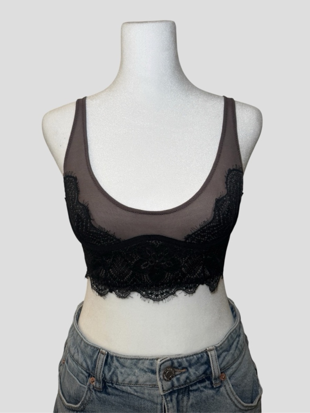 Urban Outfitters “Modern Love” Black & Grey Mesh Lace Underwire Bralette